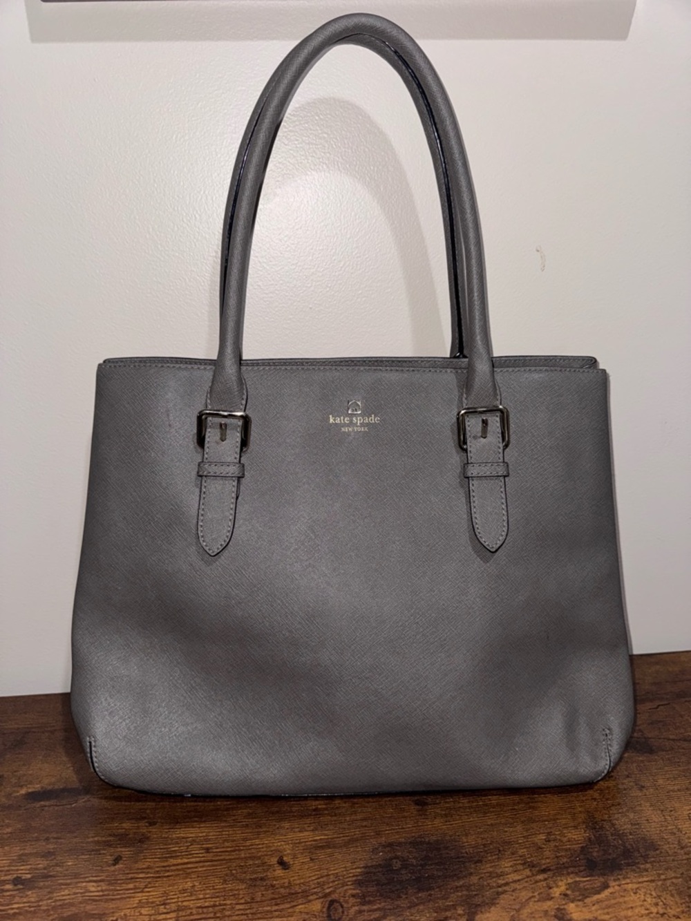 kate spade gray structured saffiano tote